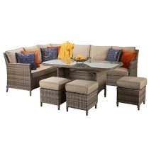 Enola Corner Dining Sofa Ser In Double Half Round Nature Weave