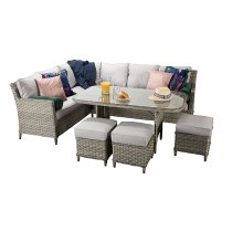 Enola Corner Dining Sofa Set In 3 Wicker Special Grey Weave