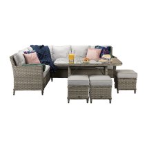 Enola Corner Dining Sofa Set In 3 Wicker Special Grey Weave