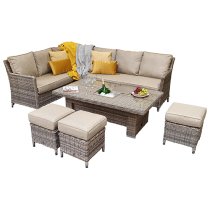 Enola Corner Dining Sofa Set In Double Half Round Weave