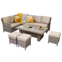 Enola Corner Dining Sofa Set In Double Half Round Weave