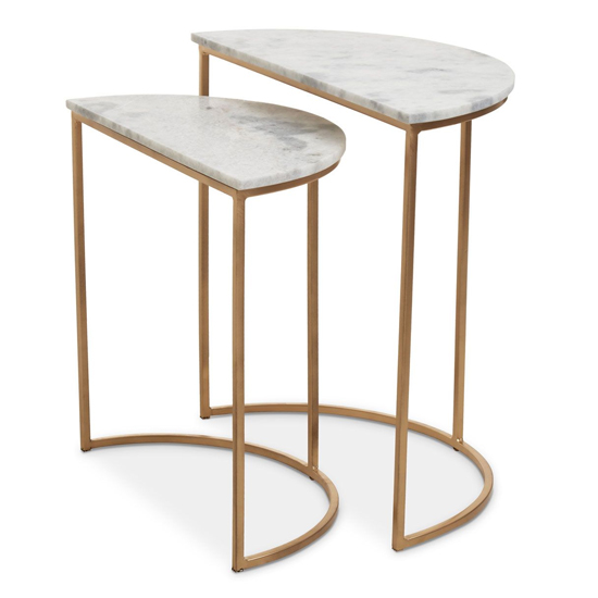 Mania White Marble Top Nest Of 2 Tables With Gold Metal Frame