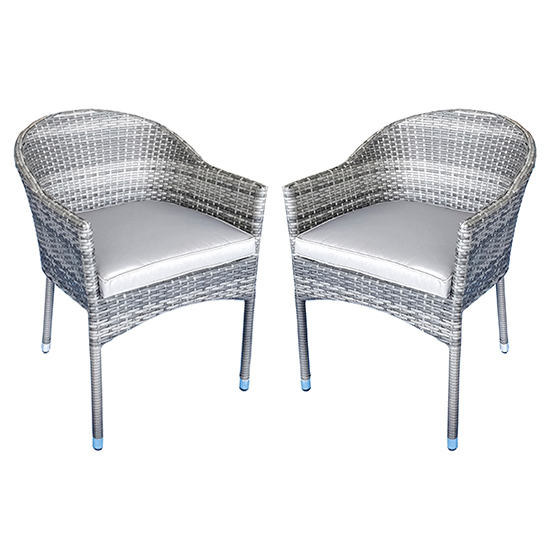 Elysia Mixed Grey Weave Stacking Armchairs In Pair