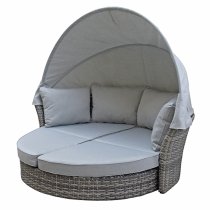 Lavey Weave Half Round Day Bed In Grey With Beige Cushions