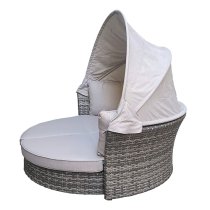 Lavey Weave Half Round Day Bed In Grey With Beige Cushions