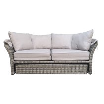 Lavey Weave Half Round Day Bed In Grey With Beige Cushions