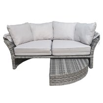 Lavey Weave Half Round Day Bed In Grey With Beige Cushions