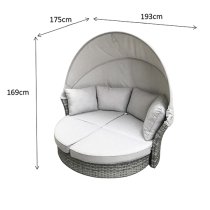 Lavey Weave Half Round Day Bed In Grey With Beige Cushions