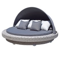 Maona Large Round Wicker Weave Daybed In Fine Grey