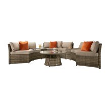 Jeren Wicker Weave Half Moon Sofa Set In Mixed Brown