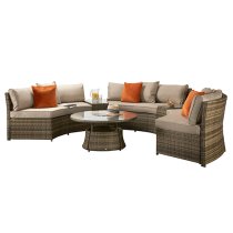 Jeren Wicker Weave Half Moon Sofa Set In Mixed Brown