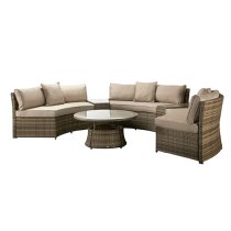 Jeren Wicker Weave Half Moon Sofa Set In Mixed Brown