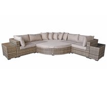 Jeana Corner Sofa With Poof And End Tables In Mixed Brown