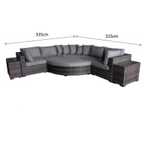 Jeana Corner Sofa With Poof And End Tables In Mixed Brown