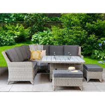 Maree Corner Dining Sofa Set With Fire Pit In Creamy Grey