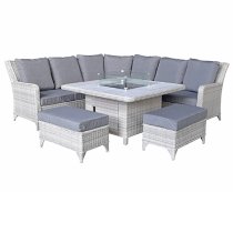 Maree Corner Dining Sofa Set With Fire Pit In Creamy Grey