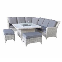 Maree Corner Dining Sofa Set With Fire Pit In Creamy Grey