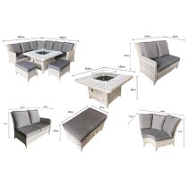 Maree Corner Dining Sofa Set With Fire Pit In Creamy Grey