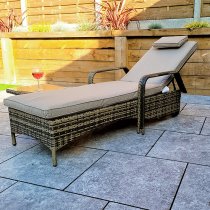 Saxen Weave Sunlounger With Drinks Table In Natural