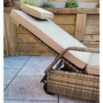 Saxen Weave Sunlounger With Drinks Table In Natural