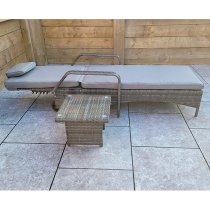 Saxen Weave Sunlounger With Drinks Table In Natural