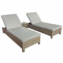 Sayer Weave Pair Of Sun Loungers With Table In Natural