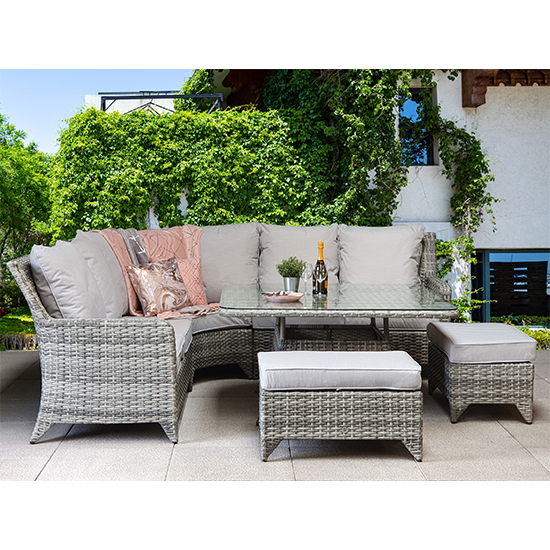 Savvy Corner Weave Dining Set With Grey Cushions In Grey