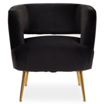 Larrisa Velvet Lounge Chair With Gold Metal Legs In Black