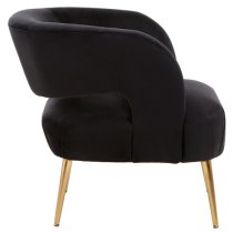 Larrisa Velvet Lounge Chair With Gold Metal Legs In Black