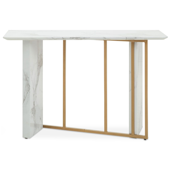 Vilest Wooden Console Table In White Marble Effect