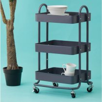 Acre Metal 3 Shelves Serving Trolley In Grey