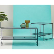 Acre Metal End Table With Open Mesh Shelf In Grey