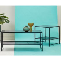 Acre Metal Coffee Table With Open Mesh Shelf In Black