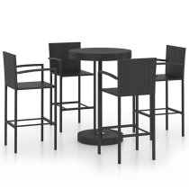 Aimee Outdoor Poly Rattan Bar Table With 4 Stools In Black