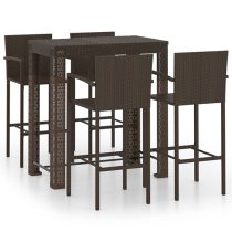 Aleka Outdoor Poly Rattan Bar Table With 4 Stools In Brown