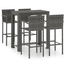 Aleka Outdoor Poly Rattan Bar Table With 4 Stools In Grey