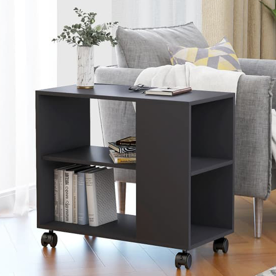 Gittel Wooden Side Table With Castors In Grey