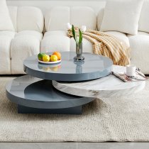 Triplo Round Rotating Coffee Table Grey Magnesia Marble Effect