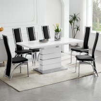 Parini Small Extending White Dining Table 6 Chicago Black Chairs