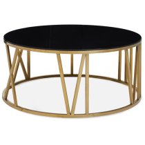 Allina Round Black Glass Coffee Tables With Gold Steel Frame