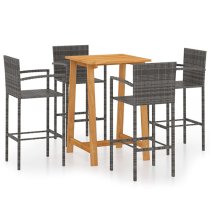 Kairi Outdoor Wooden Bar Table With 4 Grey Poly Rattan Stools