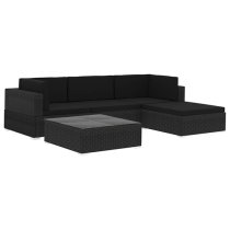 Kaleo Rattan 5 Piece Garden Lounge Set With Cushions In Black