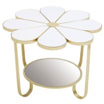 Judie White Petal Shape Side Table With Gold Frame