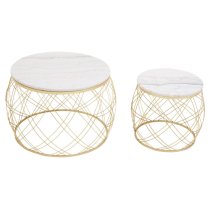 Judie Marble Top Set Of 2 Side Tables With Gold Metal Frame