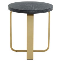 Lana Round Wooden Side Table With Gold Steel Base