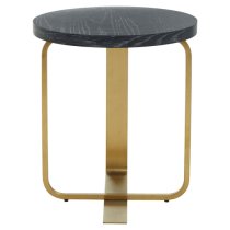 Lana Round Wooden Side Table With Gold Steel Base