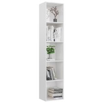 Peniel Tall High Gloss Bookcase With 5 Shelves In White