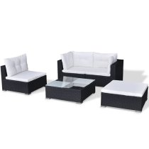 Paton Rattan 5 Piece Garden Lounge Set With Cushions In Black