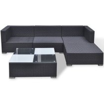 Paton Rattan 5 Piece Garden Lounge Set With Cushions In Black