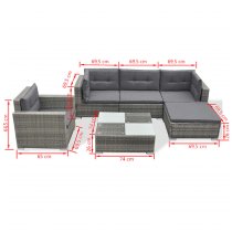 Paton Rattan 6 Piece Garden Lounge Set With Cushions In Grey